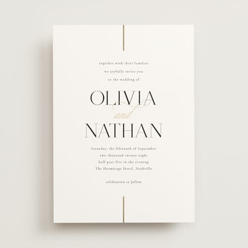 This is a spun sugar foil stamped wedding invitations with foil pressed by Jessica Williams called aligned printing on signature in standard