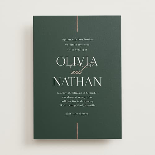 This is a ivy foil stamped wedding invitations with foil pressed by Jessica Williams called aligned printing on signature in standard