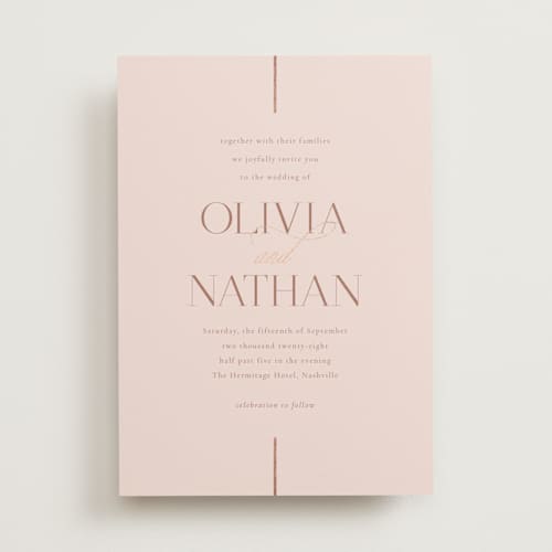 This is a petal foil stamped wedding invitations with foil pressed by Jessica Williams called aligned printing on signature in standard