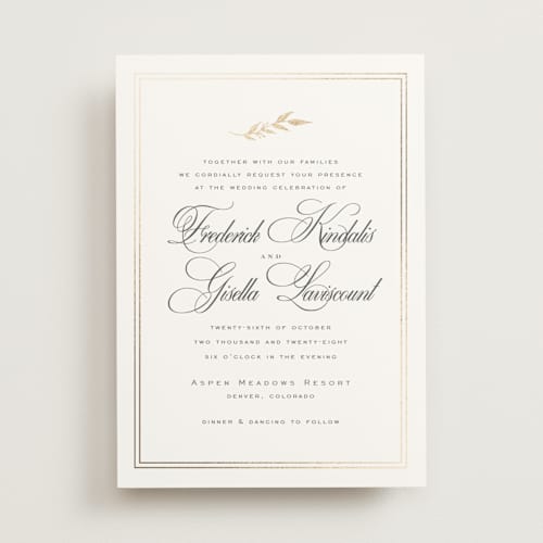 This is a diamond foil stamped wedding invitations with foil pressed by chocomocacino called tompouce printing on signature in standard
