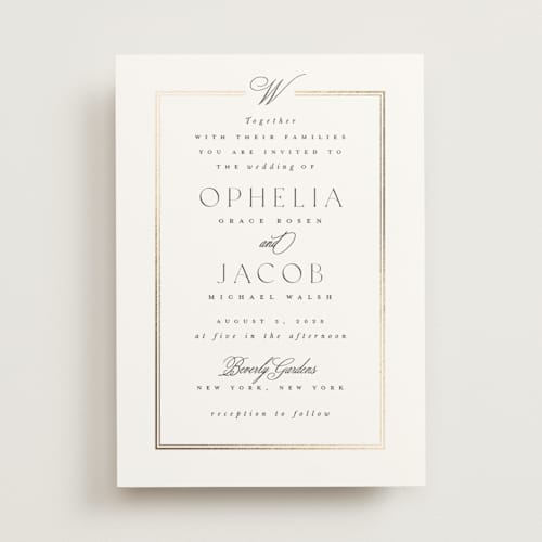 This is a pearl foil stamped wedding invitations with foil pressed by Leah Bisch called elegant type printing on signature in standard