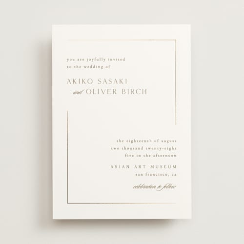 This is a quartz foil stamped wedding invitations with foil pressed by Kristie Kern called the gallery printing on signature in standard