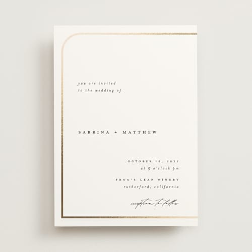This is a cotton foil stamped wedding invitations with foil pressed by Carolyn Nicks called tuxedo printing on signature in standard