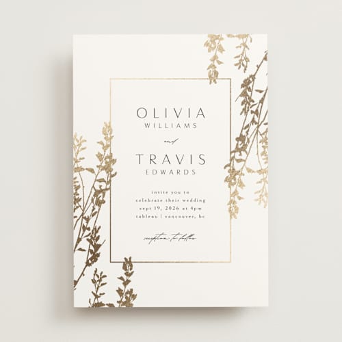 This is a silk foil stamped wedding invitations with foil pressed by Kelly Schmidt called quince printing on signature in standard