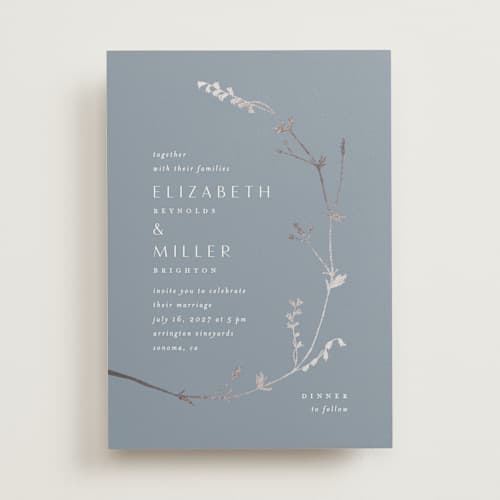 This is a frost foil stamped wedding invitations with foil pressed by Amy Kross called vine wrap printing on signature in standard