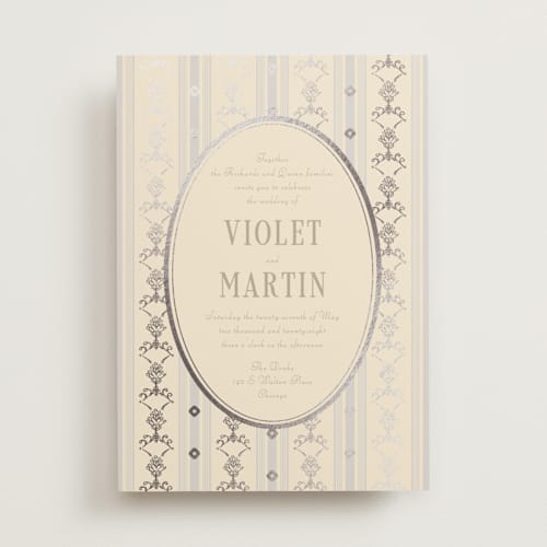 This is a champagne foil stamped wedding invitations with foil pressed by Baumbirdy called woven printing on signature in standard