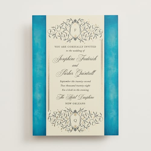 This is a marine foil stamped wedding invitations with foil pressed by Jackie Crawford called josephine printing on signature in standard