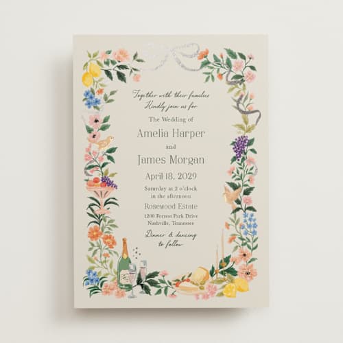 This is a garden foil stamped wedding invitations with foil pressed by Elly called garden feast printing on signature in standard