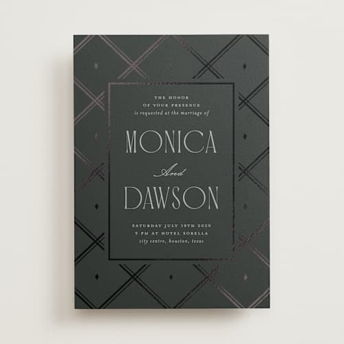 This is a tuxedo foil stamped wedding invitations with foil pressed by Kristin Oliversen called luxe lines printing on signature in standard