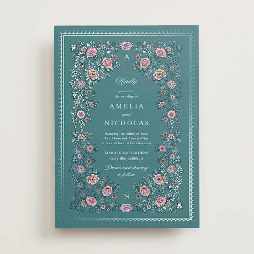 This is a ocean foil stamped wedding invitations with foil pressed by Paola Benenati called blooming path printing on signature in standard