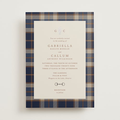 This is a midnight foil stamped wedding invitations with foil pressed by Sam Dubeau called equestrian printing on signature in standard