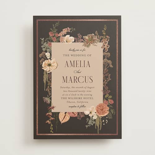 This is a autumn foil stamped wedding invitations with foil pressed by Susan Moyal called flouriishing printing on signature in standard