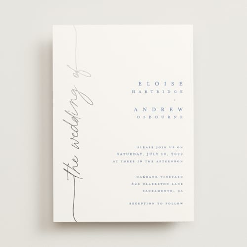 This is a cornflower foil stamped wedding invitations with foil pressed by Pippa Shaw called silk printing on signature in standard