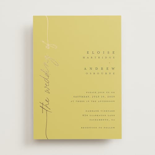 This is a citrus foil stamped wedding invitations with foil pressed by Pippa Shaw called silk printing on signature in standard
