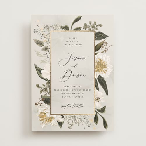 This is a porcelain foil stamped wedding invitations with foil pressed by Susan Moyal called after midnight printing on signature in standard