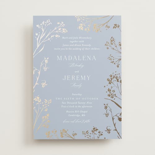 This is a wave foil stamped wedding invitations with foil pressed by frau brandt called shining florals printing on signature in standard