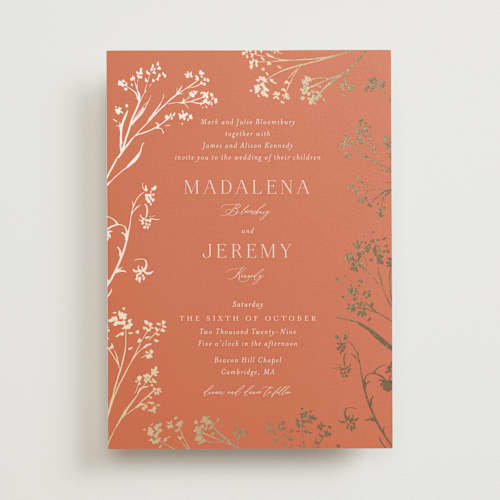 This is a terracotta foil stamped wedding invitations with foil pressed by frau brandt called shining florals printing on signature in standard