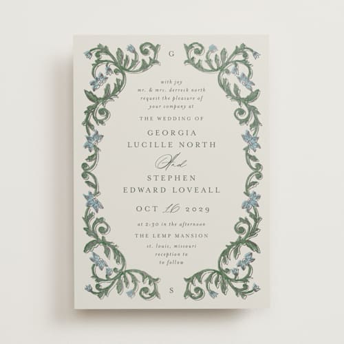 This is a bluebell foil stamped wedding invitations with foil pressed by Jen Owens called grandeur printing on signature in standard