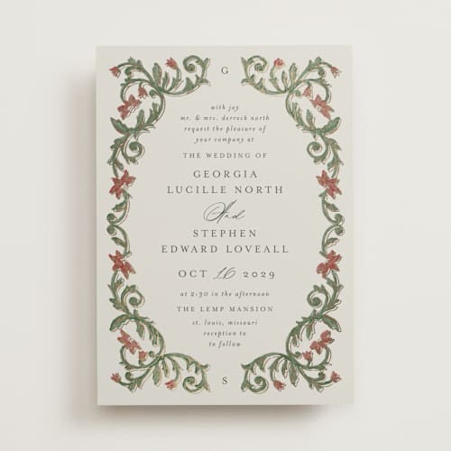 This is a rose foil stamped wedding invitations with foil pressed by Jen Owens called grandeur printing on signature in standard