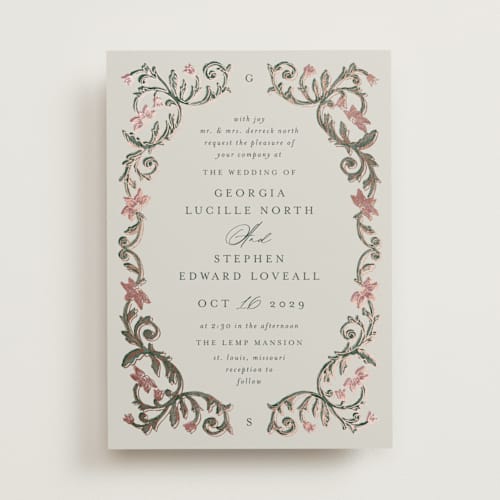 This is a burgundy foil stamped wedding invitations with foil pressed by Jen Owens called grandeur printing on signature in standard