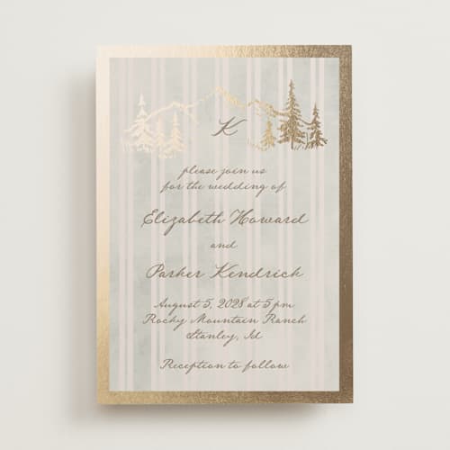 This is a dew foil stamped wedding invitations with foil pressed by Petra Kern called mountain love printing on signature in standard