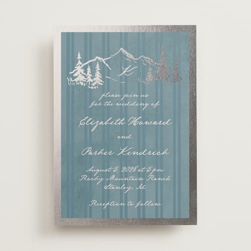 This is a iceberg foil stamped wedding invitations with foil pressed by Petra Kern called mountain love printing on signature in standard