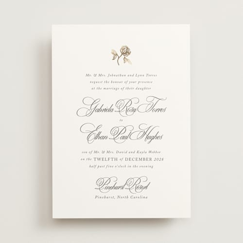 This is a classic bride foil stamped wedding invitations with foil pressed by Design Lotus called here with you printing on signature in standard