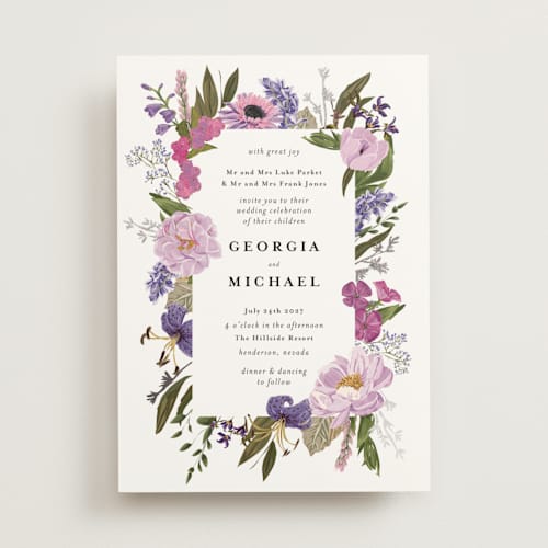 This is a vineyard foil stamped wedding invitations with foil pressed by Susan Moyal called harmony printing on signature in standard