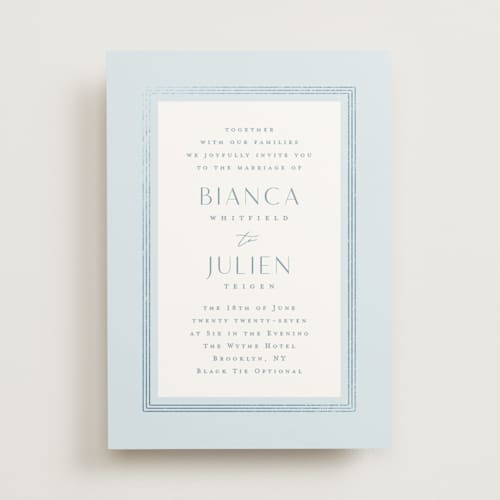 This is a sky foil stamped wedding invitations with foil pressed by Kristie Kern called soleil printing on signature in standard