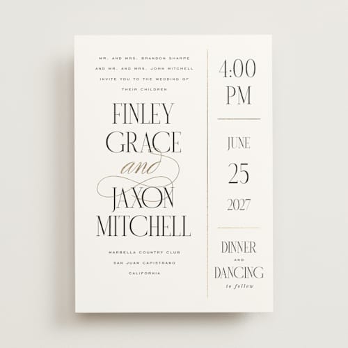 This is a opal foil stamped wedding invitations with foil pressed by Leah Bisch called unite printing on signature in standard