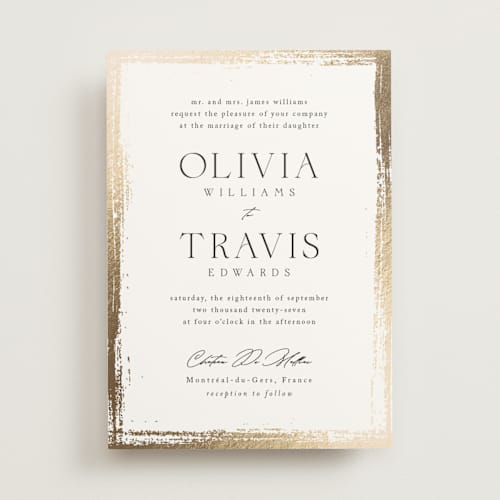 This is a silk foil stamped wedding invitations with foil pressed by Kelly Schmidt called brushed edge printing on signature in standard