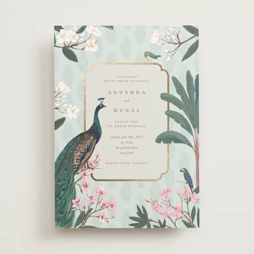 This is a mint foil stamped wedding invitations with foil pressed by Teju Reval called royal wedding printing on signature in standard