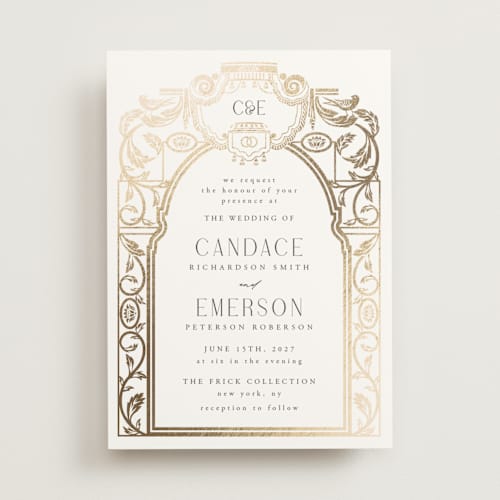 This is a ivory foil stamped wedding invitations with foil pressed by Ana de Sousa called mirror printing on signature in standard