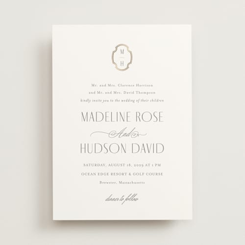 This is a fog foil stamped wedding invitations with foil pressed by Ashlee Townsend called monatuk printing on signature in standard