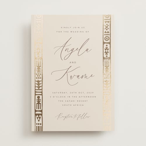 This is a sahara foil stamped wedding invitations with foil pressed by David Michuki called cultured element printing on signature in standard