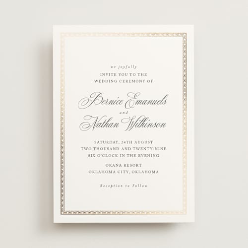 This is a porcelain foil stamped wedding invitations with foil pressed by Deynaaz Daraei called ahlum printing on signature in standard