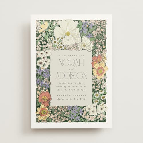 This is a twilight foil stamped wedding invitations with foil pressed by Leah Bisch called in the garden printing on signature in standard