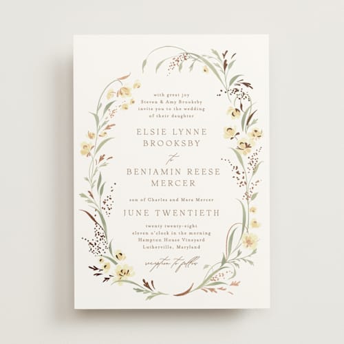 This is a summer shine foil stamped wedding invitations with foil pressed by Erin L. Wilson called meadow printing on signature in standard