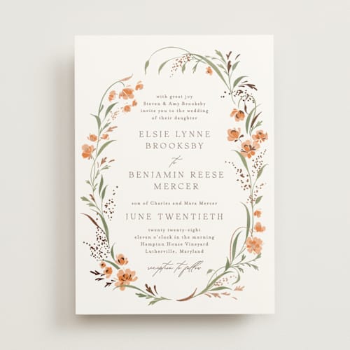 This is a verona sunset foil stamped wedding invitations with foil pressed by Erin L. Wilson called meadow printing on signature in standard