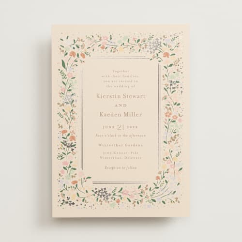 This is a ivory foil stamped wedding invitations with foil pressed by Jennifer Wick called esther's garden printing on signature in standard