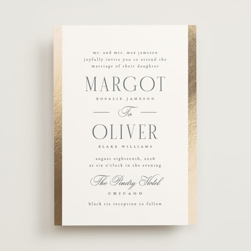 This is a quartz foil stamped wedding invitations with foil pressed by Kristie Kern called the ritz printing on signature in standard