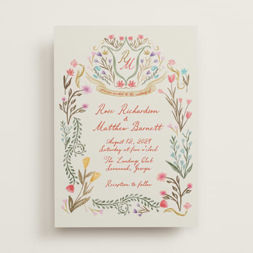 This is a sunset foil stamped wedding invitations with foil pressed by Maja Cunningham called chantilly printing on signature in standard