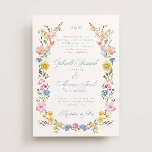 This is a meadow foil stamped wedding invitations with foil pressed by Petra Kern called everlasting romance printing on signature in standard