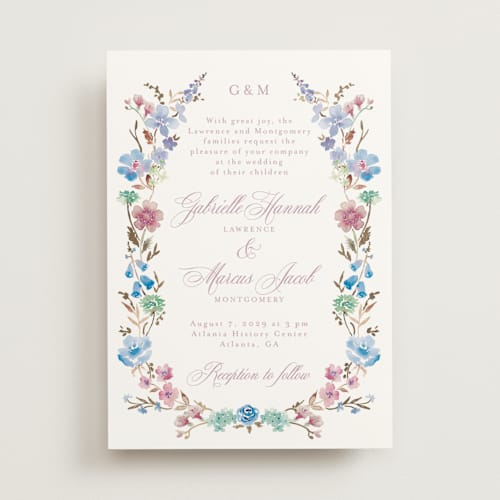 This is a hydrangea foil stamped wedding invitations with foil pressed by Petra Kern called everlasting romance printing on signature in standard