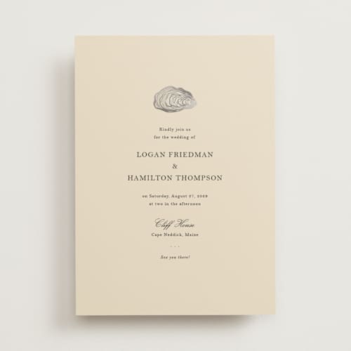 This is a sand foil stamped wedding invitations with foil pressed by Jennifer Lew called cove printing on signature in standard