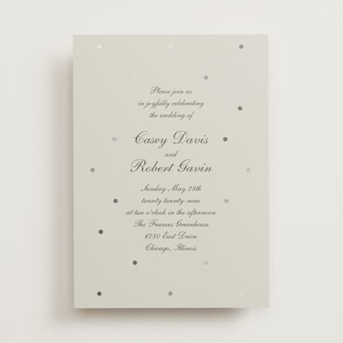 This is a fog foil stamped wedding invitations with foil pressed by Baumbirdy called pearls printing on signature in standard