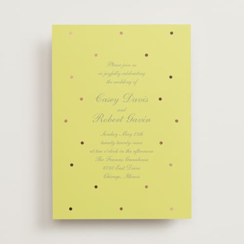 This is a sunshine foil stamped wedding invitations with foil pressed by Baumbirdy called pearls printing on signature in standard