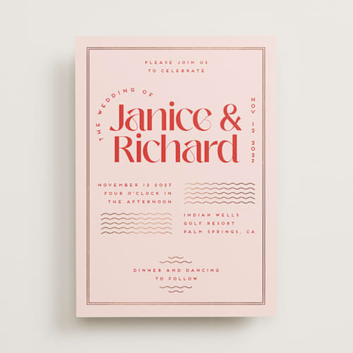 This is a strawberry foil stamped wedding invitations with foil pressed by Claudia Orengo called news! printing on signature in standard