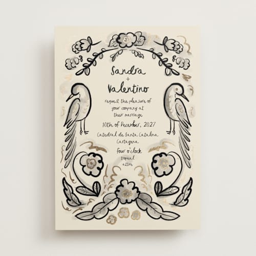 This is a ink wash foil stamped wedding invitations with foil pressed by Ani Somi called santa catalina printing on signature in standard