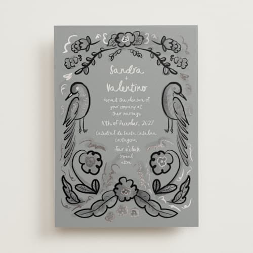 This is a steel foil stamped wedding invitations with foil pressed by Ani Somi called santa catalina printing on signature in standard